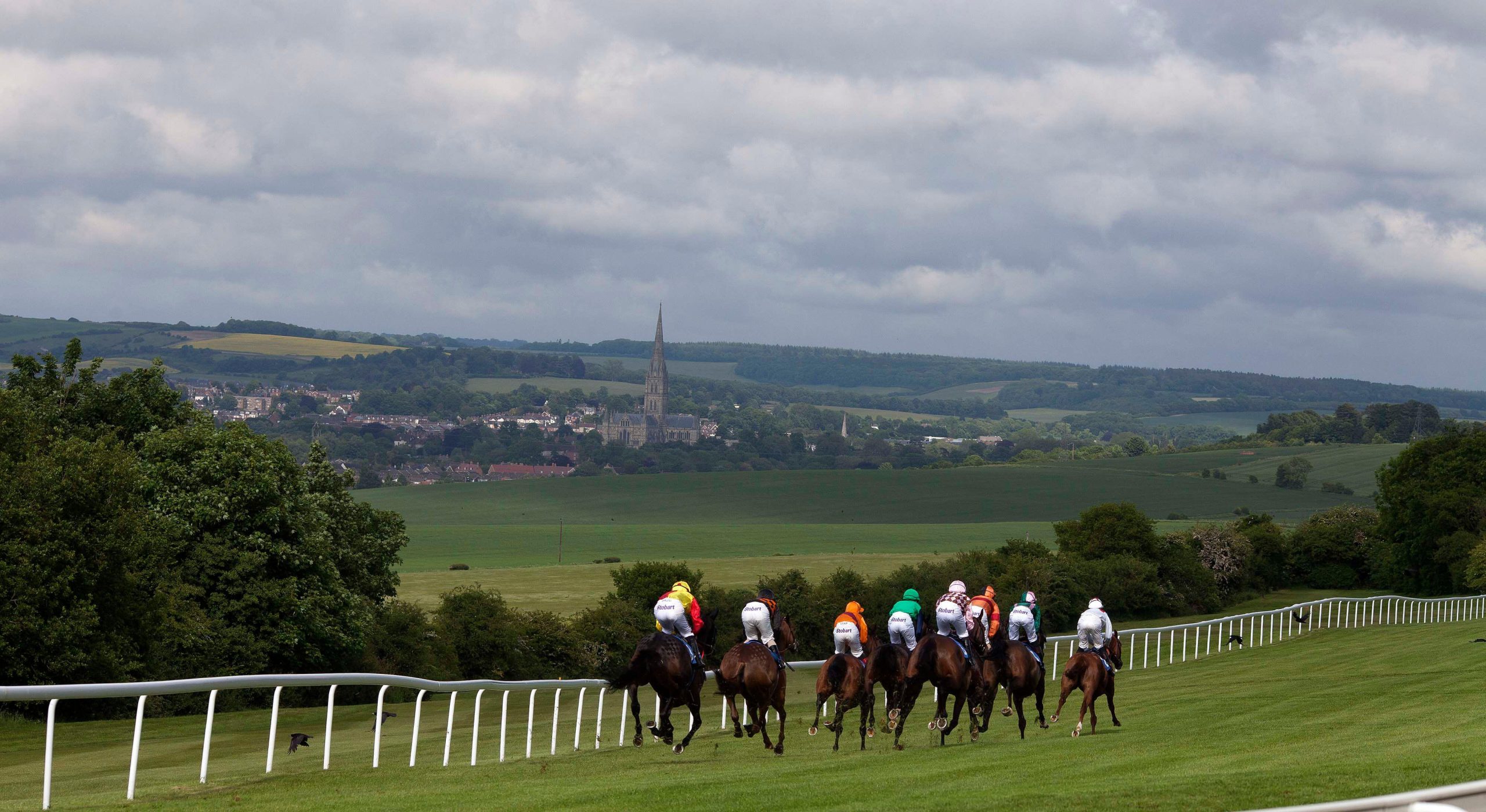 Horse Racing - Salisbury - Salisbury Racecourse - 11/6/13 Runners head away from the start of the 17.05 Bathwick Tyres Handicap Stakes Mandatory Credit: Action Images / Julian Herbert Livepic