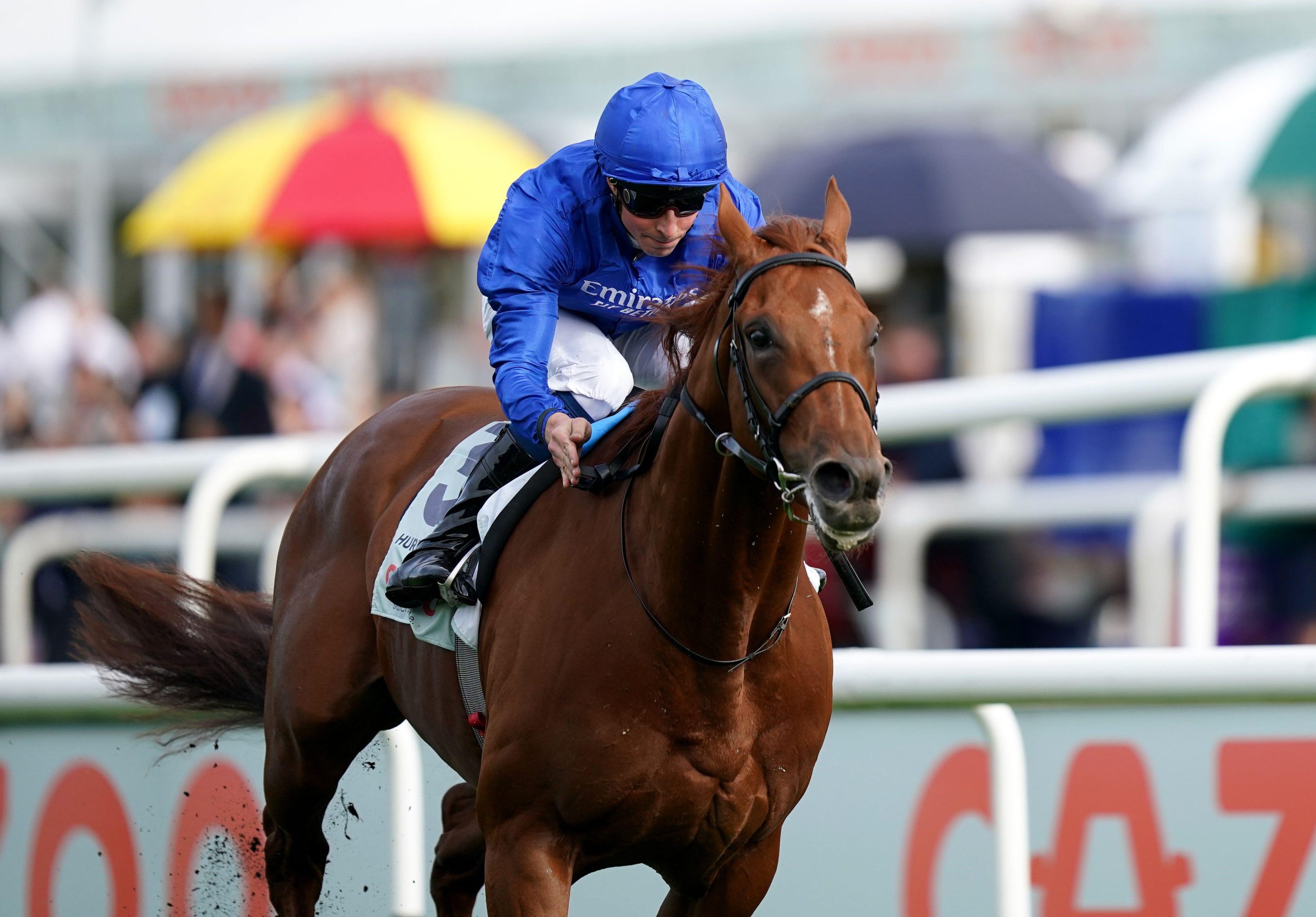 Hurricane Lane and William Buick coming home to win the Cazoo St Leger Stakes during Cazoo St Leger Day of the Cazoo St Leger Festival at Doncaster Racecourse. Picture date: Saturday September 11, 2021.