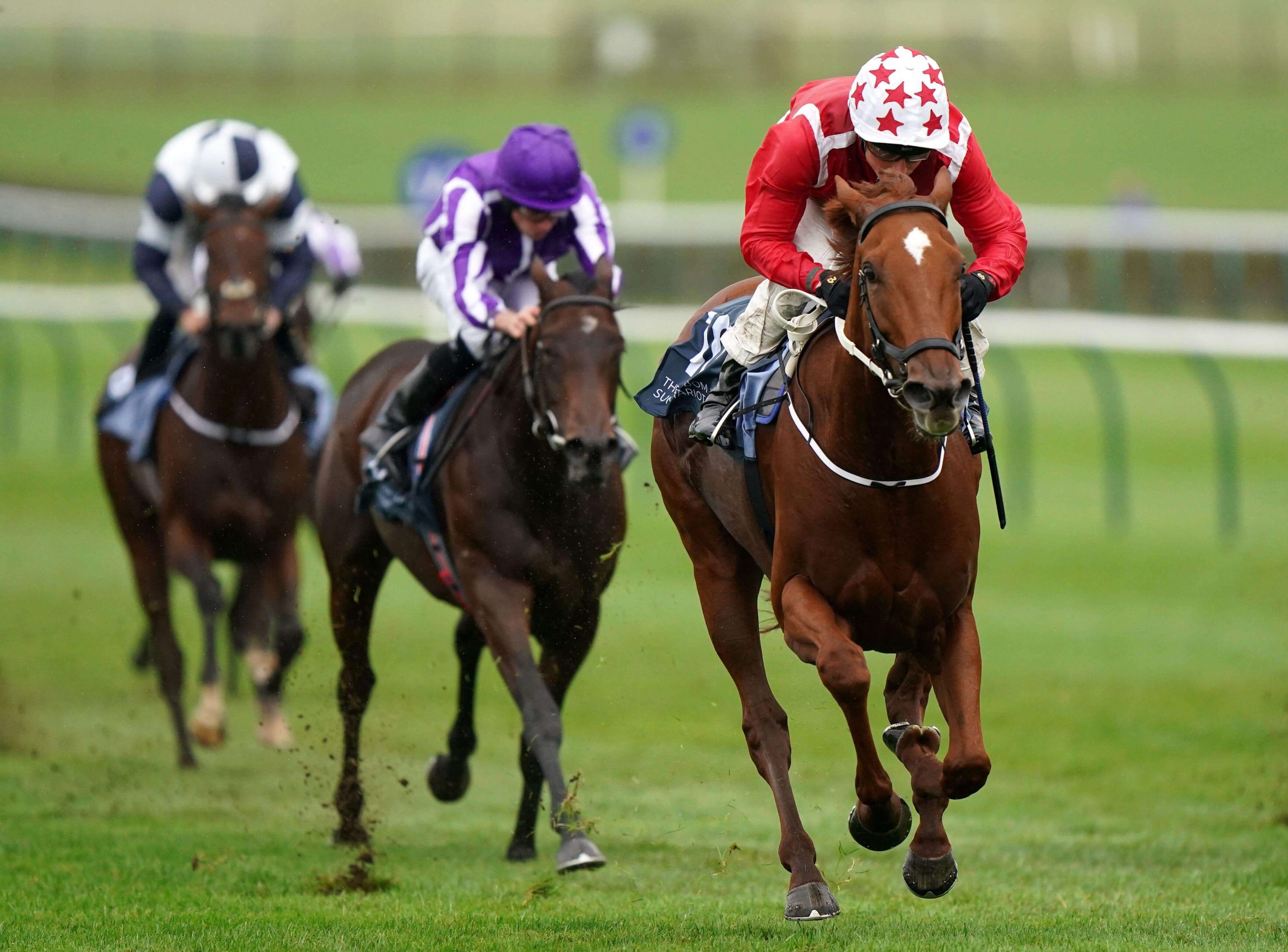 Saffron Beach ridden by William Buick wins the Kingdom Of Bahrain Sun Chariot Stakes on Sun Chariot Day at Newmarket Racecourse. Picture date: Saturday October 2, 2021.