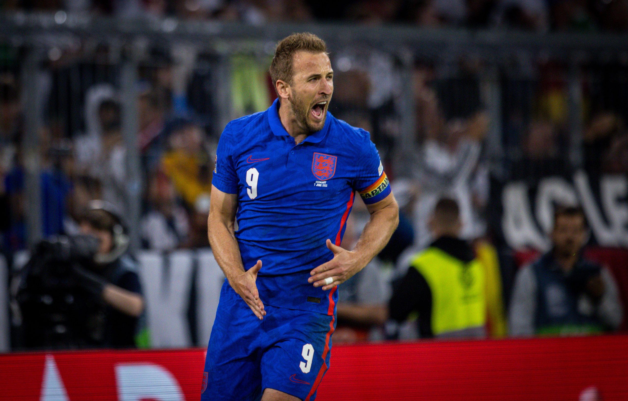 07.06.2022, MunchenTorjubel: Harry Kane (England)Deutschland - EnglandFussball; Saison 2021/22Foto: Moritz MullerCopyright (nur fur journalisti