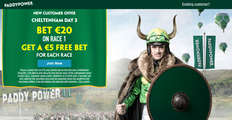 Paddy Power day three bet through the card
